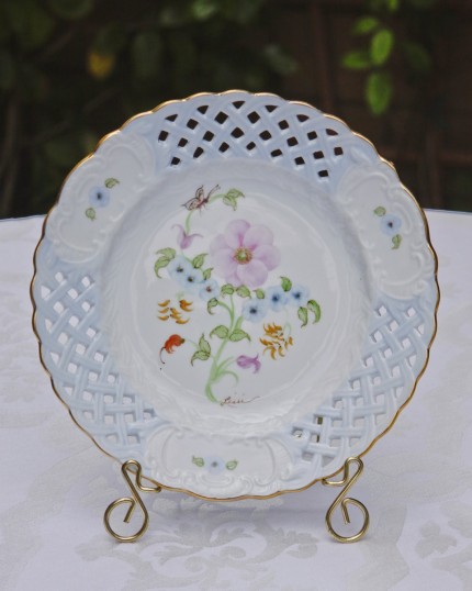 dresden style open work plate with beautiful peony and butterfly designs